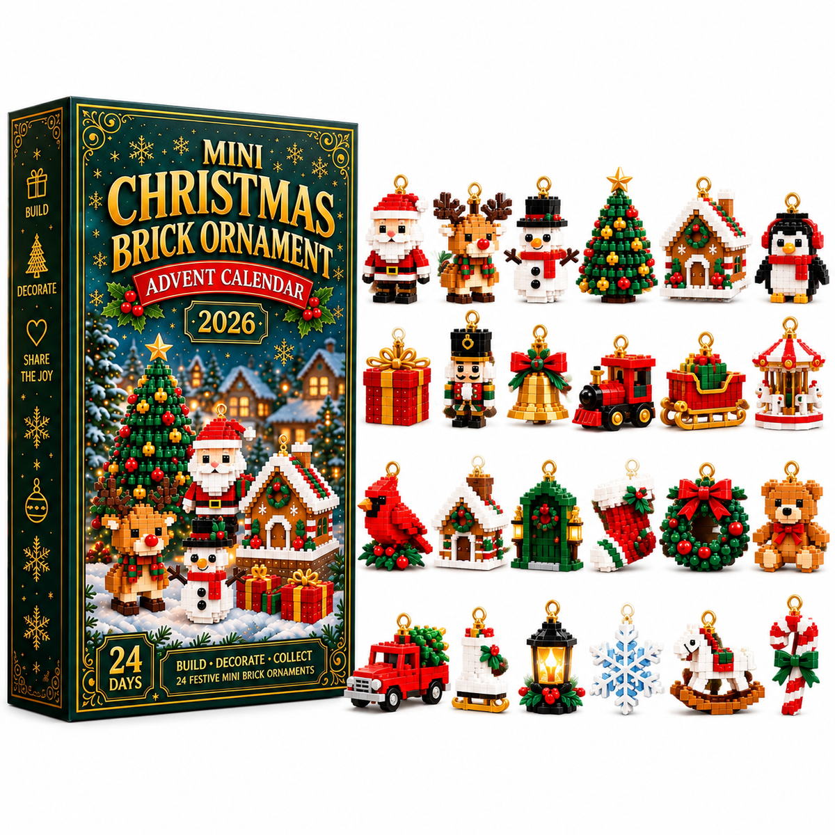 ⏳ Last day to save 50% – 🎄 24-Day Mini Christmas Ornament Advent Calendar | 24 unique festive buildable designs with hanging loops—perfect for decorating Christmas trees, wreaths, and holiday displays 🧱