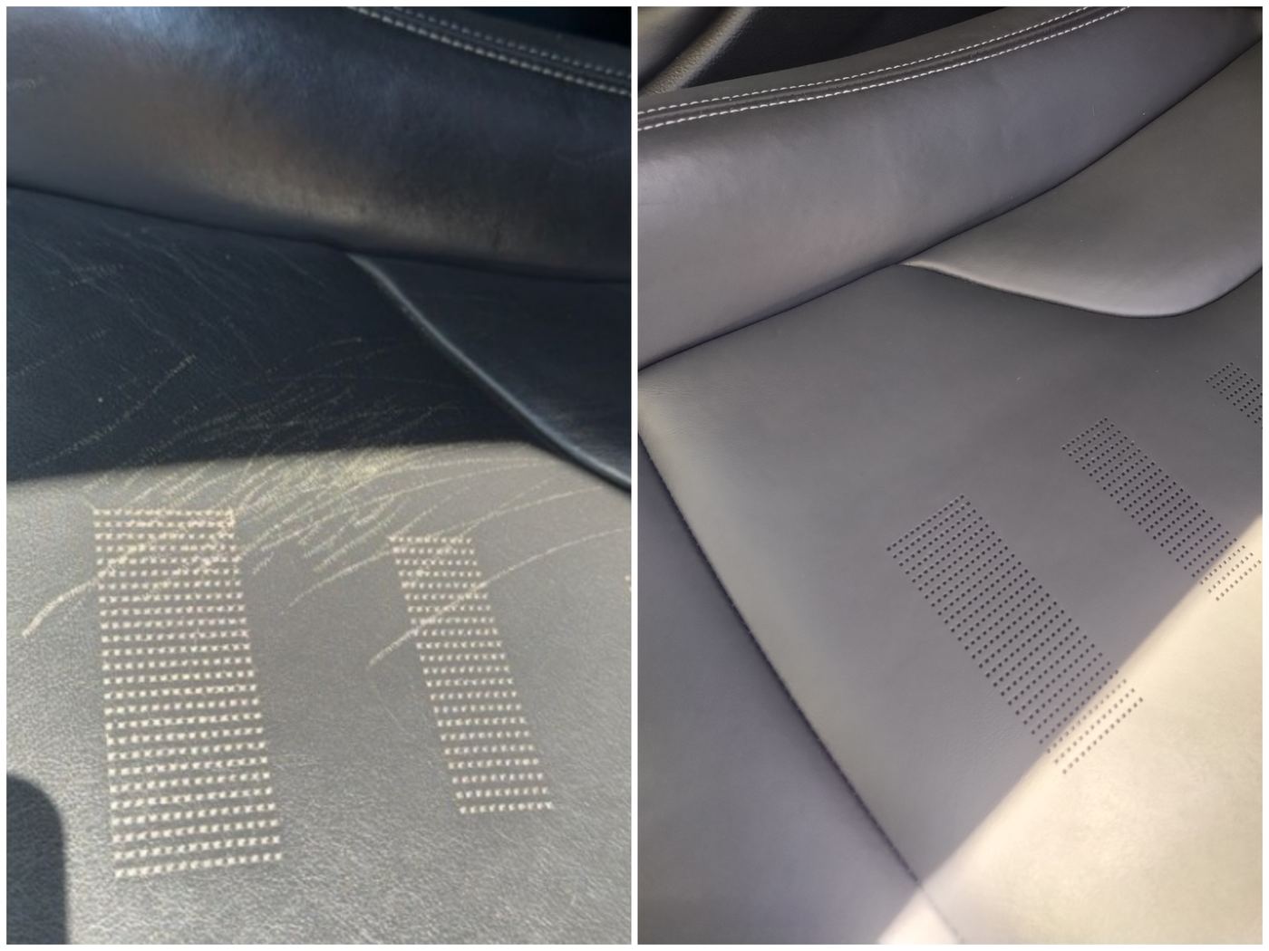Black leather seat — cracking and scratches restored