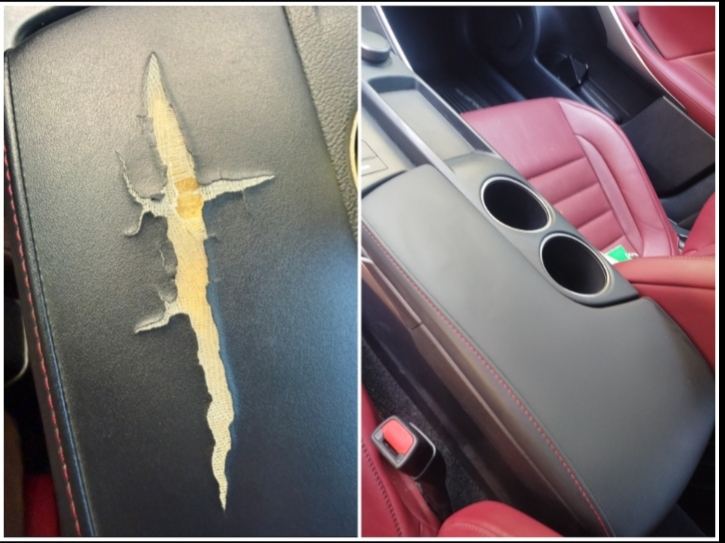 Center console — deep tear repaired & recolored