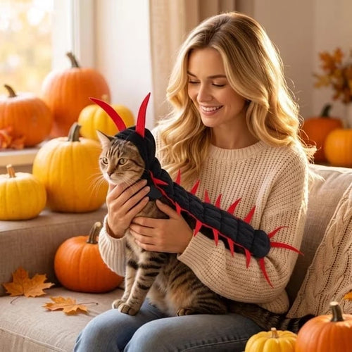 Halloween Cat Centipede Costume, Funny Pet Role Play Outfit with Adjustable Shoulder Straps