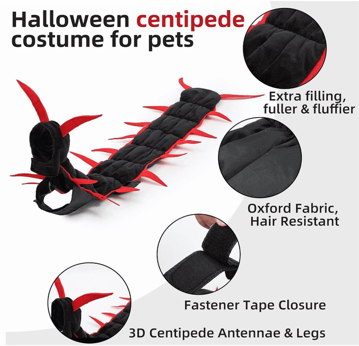 Halloween Cat Centipede Costume, Funny Pet Role Play Outfit with Adjustable Shoulder Straps