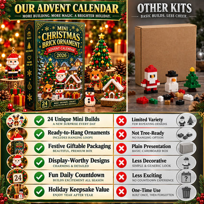 ⏳ Last day to save 50% – 🎄 24-Day Mini Christmas Ornament Advent Calendar | 24 unique festive buildable designs with hanging loops—perfect for decorating Christmas trees, wreaths, and holiday displays 🧱