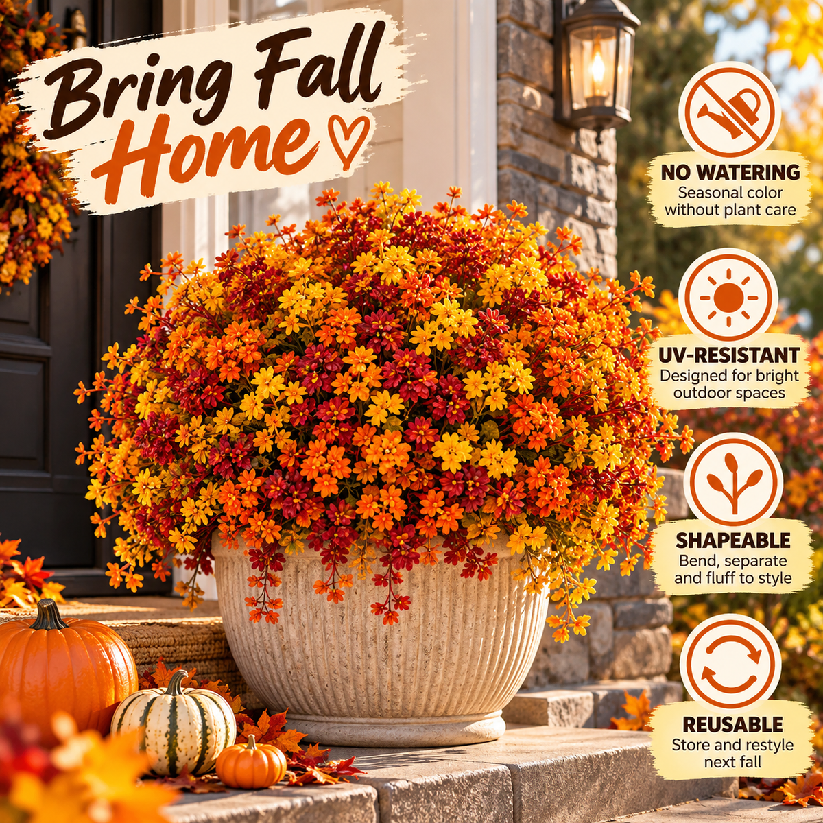 The Full-Garden Fall Flower Set – UV-Resistant Faux Flowers for Outdoor Planters