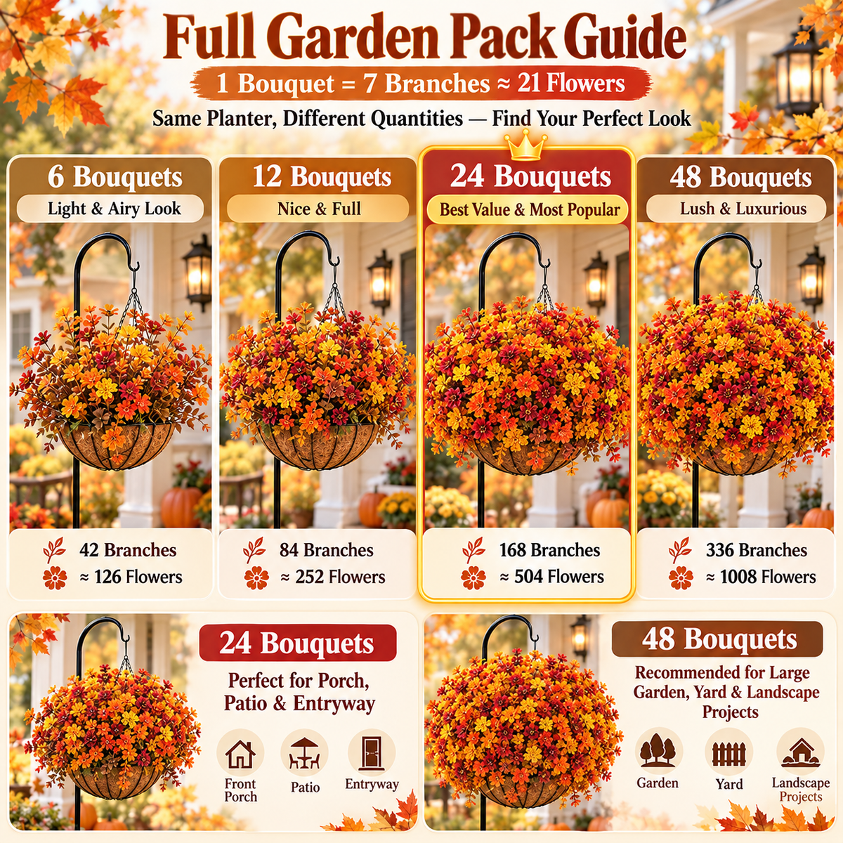 The Full-Garden Fall Flower Set – UV-Resistant Faux Flowers for Outdoor Planters