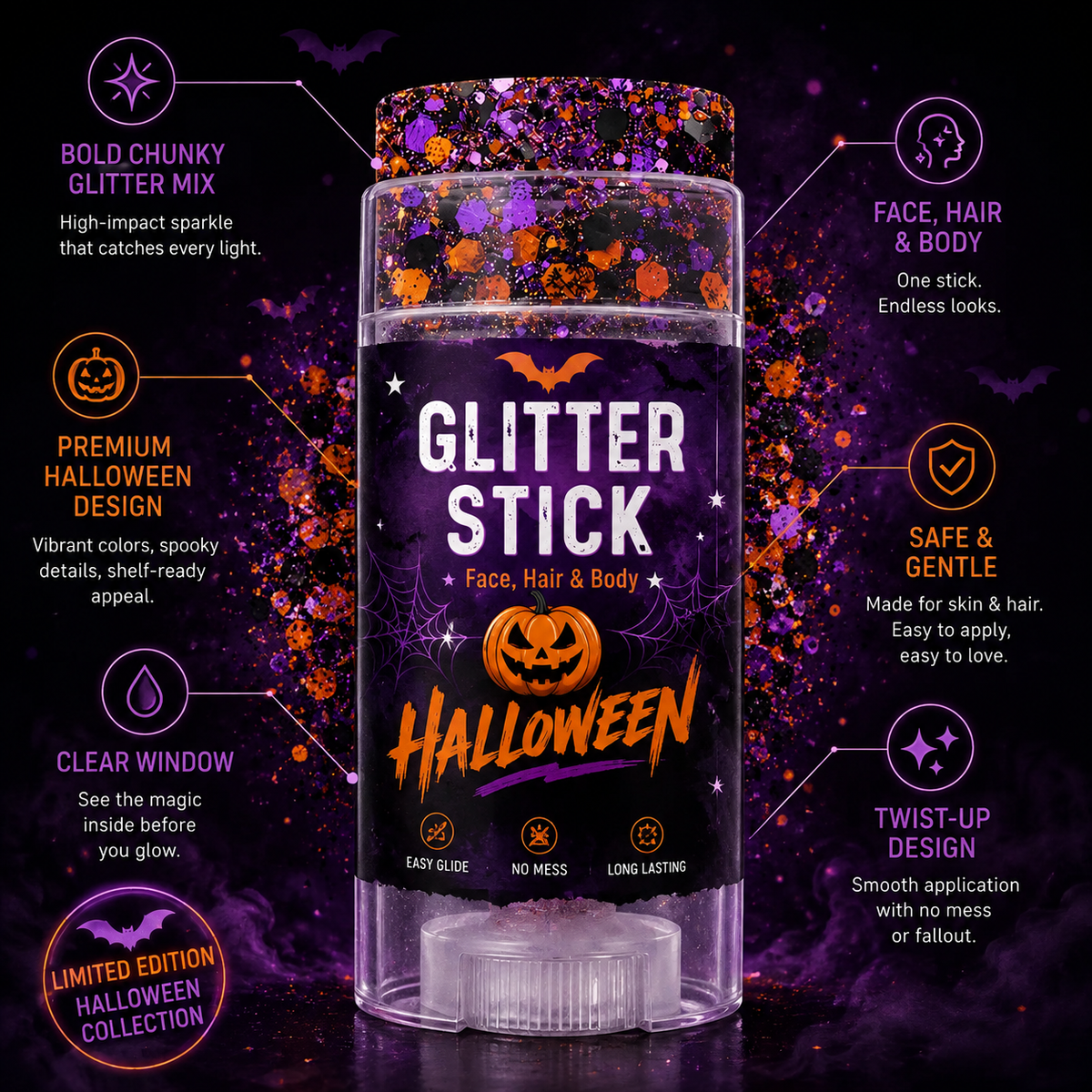 🎃✨ BUY 1 GET 1 FREE ✨🎃 Halloween Glitter Stick for Face, Hair & Body 💖💫