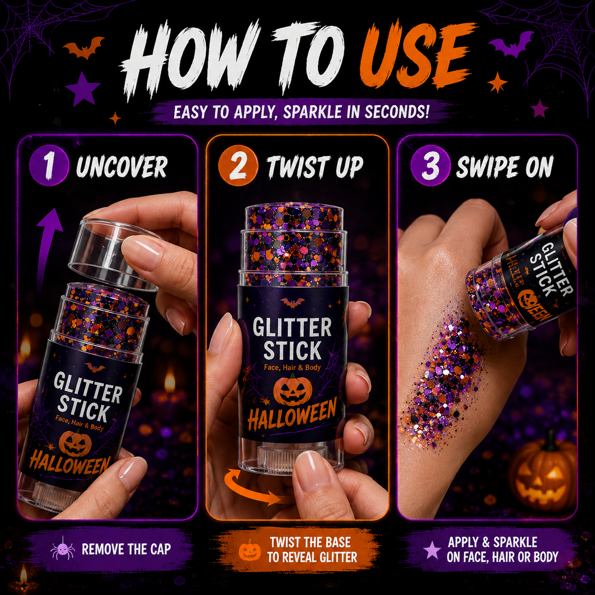 🎃✨ BUY 1 GET 1 FREE ✨🎃 Halloween Glitter Stick for Face, Hair & Body 💖💫