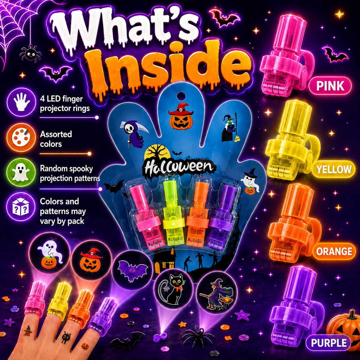 👻 BUY 1 GET 1 FREE 👻 ✨ Magic Halloween Finger Projector Rings 🎃 LED Light-Up Spooky Toys for Kids 🔥