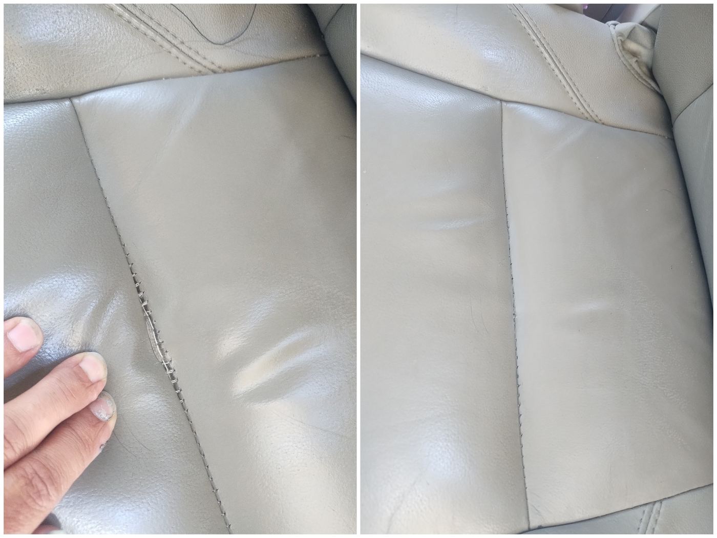 Car seat seam — split stitching rebuilt & restored