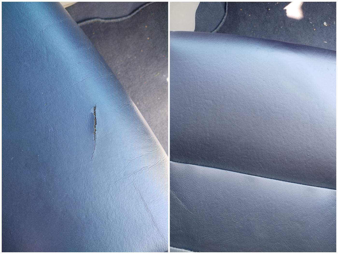 Car seat bolster — crack repaired & blended