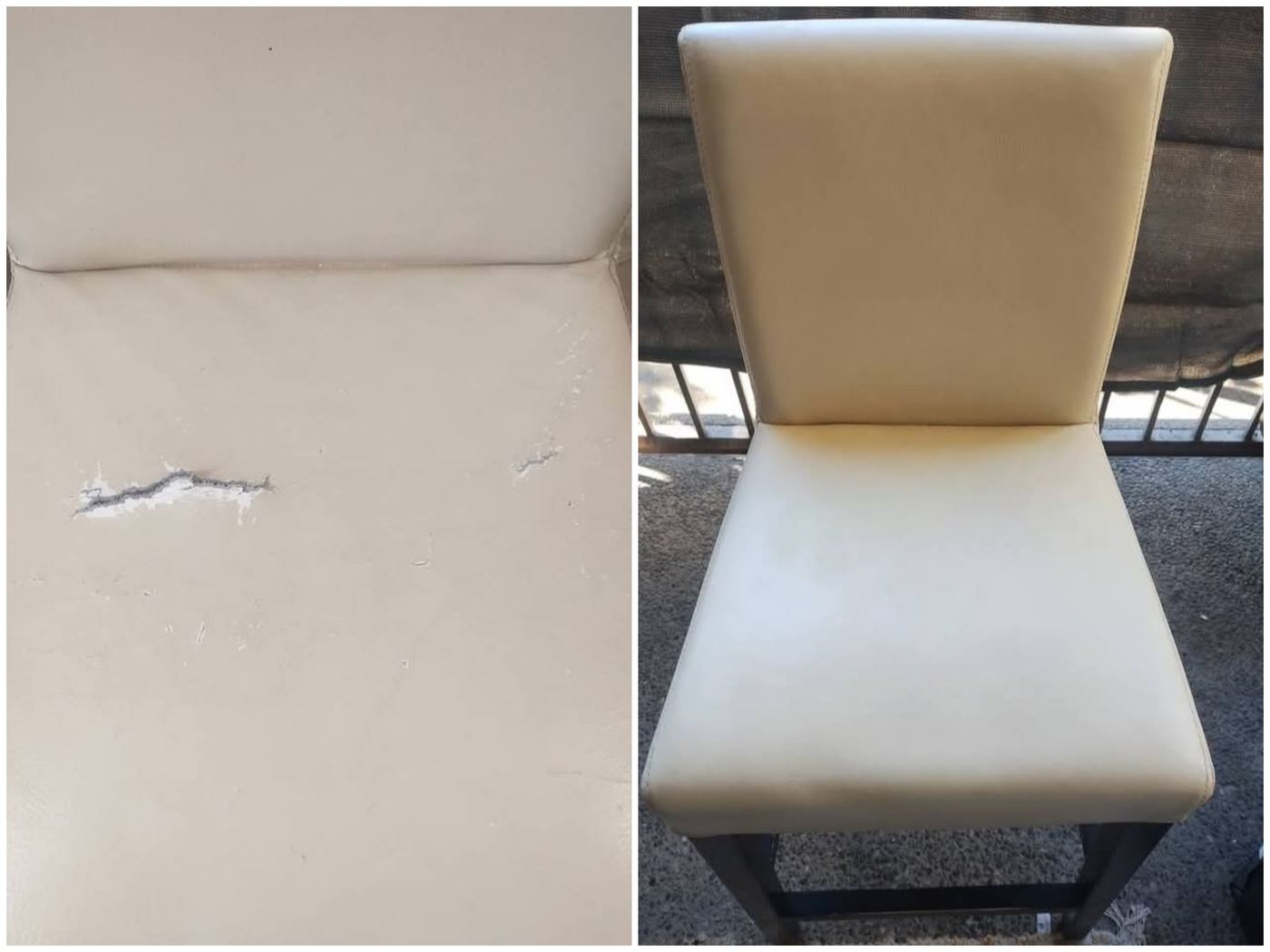 Cream leather dining chair — crack fully repaired
