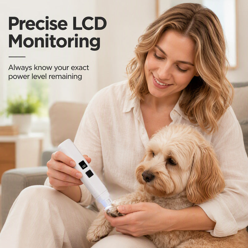 Electric Pet Nail Grinder – Whisper‑quiet, 3‑step gentle grinding. LED power display & USB‑C rechargeable – stress‑free grooming for dogs & cats!