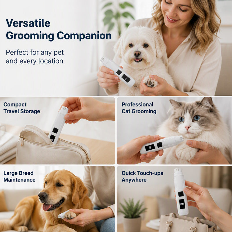 Electric Pet Nail Grinder – Whisper‑quiet, 3‑step gentle grinding. LED power display & USB‑C rechargeable – stress‑free grooming for dogs & cats!