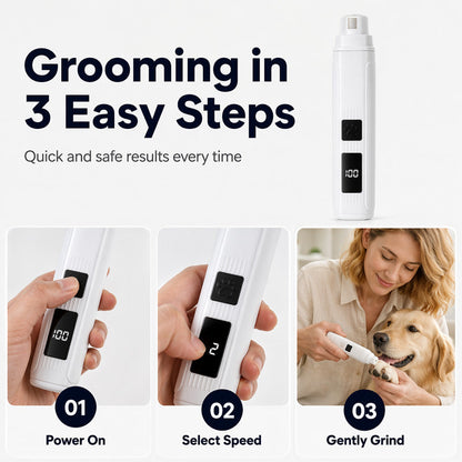Electric Pet Nail Grinder – Whisper‑quiet, 3‑step gentle grinding. LED power display & USB‑C rechargeable – stress‑free grooming for dogs & cats!