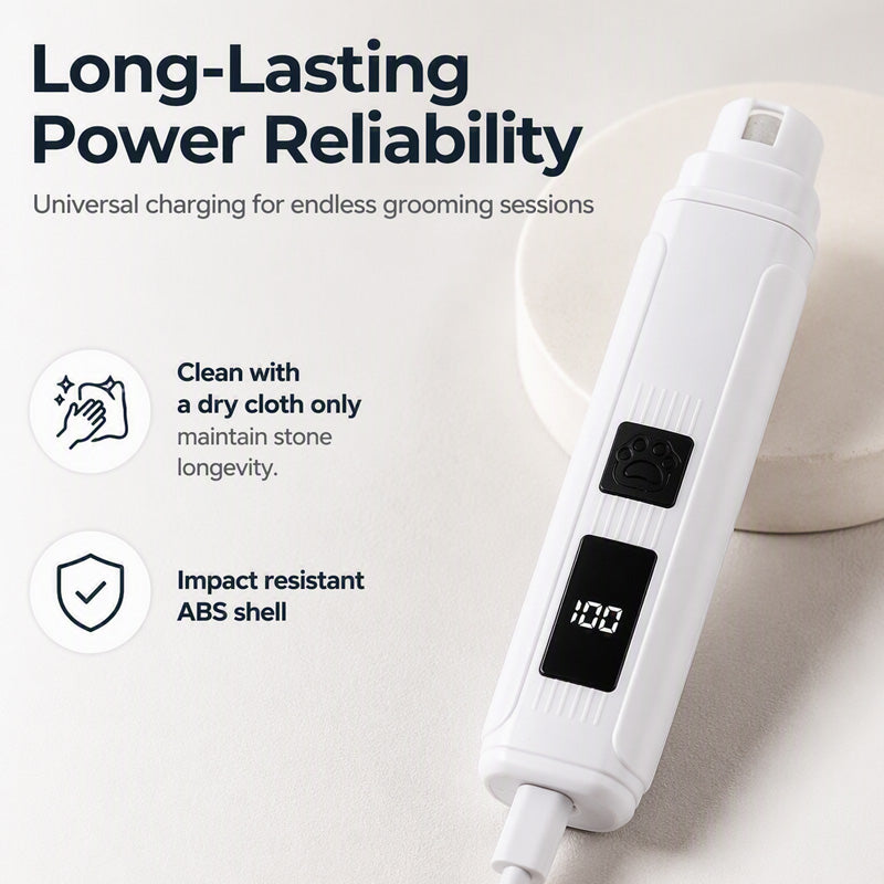 Electric Pet Nail Grinder – Whisper‑quiet, 3‑step gentle grinding. LED power display & USB‑C rechargeable – stress‑free grooming for dogs & cats!